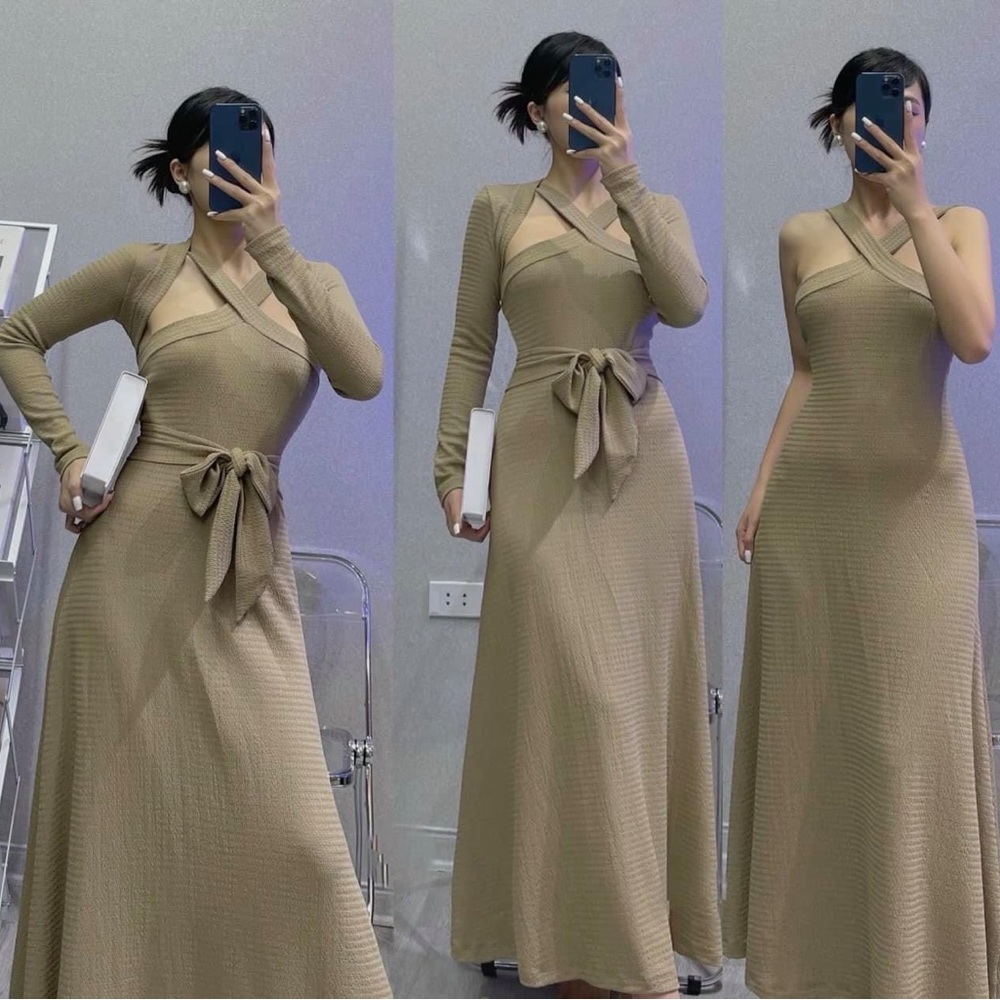 Long-sleeve Midi Dress, Size S